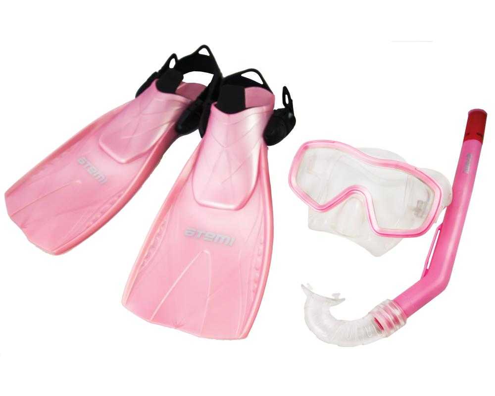 Набор для плавания Atemi (маска+трубка+ласты) р.28-31 розовый, 24200