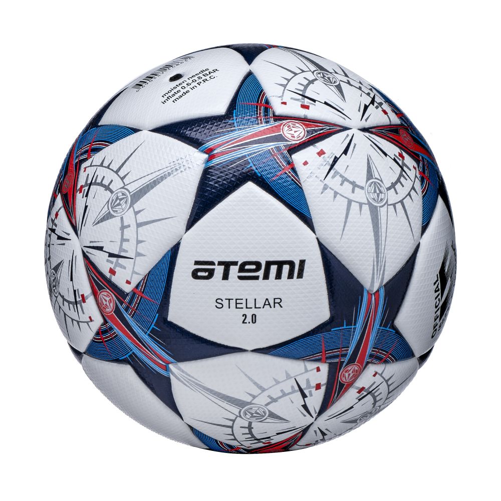 Мяч футбольный Atemi STELLAR-2.0, PU+EVA, бел/син/оранж., р.5, Thermo mould (б/швов), окруж 68-71