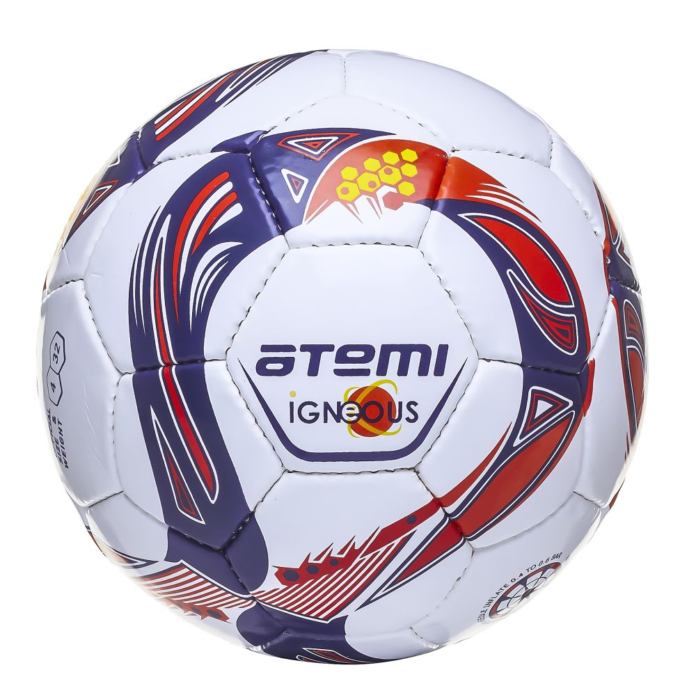 Мяч футбольный Atemi IGNEOUS, PU/PVC 1.3mm, бел/cине/оранж, р.4 , р/ш, 32 п , окруж 65-66