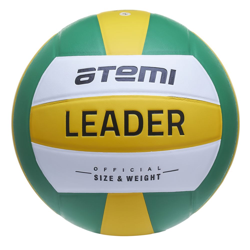 Мяч волейбольный Atemi LEADER, PVC ламинированный, желт/бел/зел, 18 п., клееный, окруж 65-67