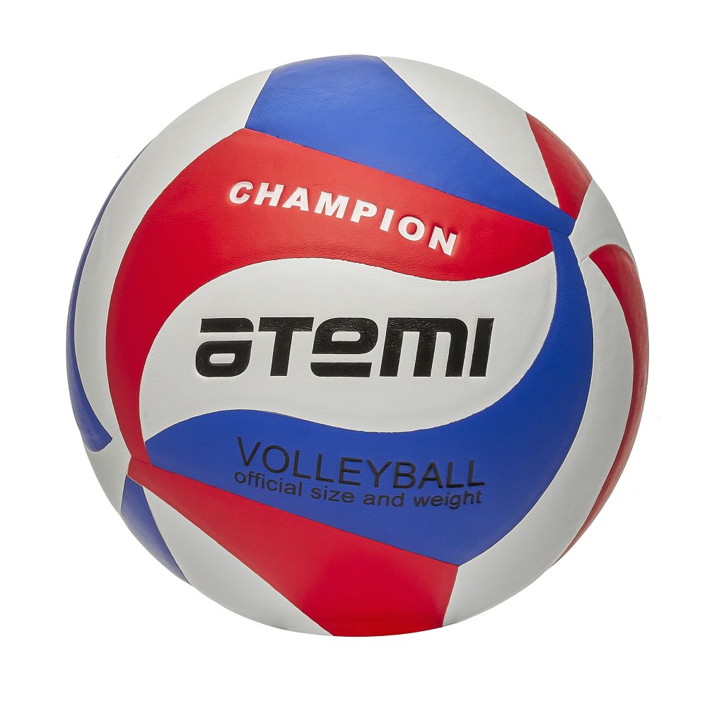 Мяч волейбольный Atemi CHAMPION синтетическая кожа PU Soft, син/бел/красн,18 п, клееный, окруж 65-67