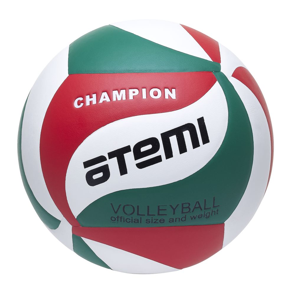 Мяч волейбольный Atemi CHAMPION синтетическая кожа PU Soft, зел/бел/красн,18 п, клееный, окруж 65-67