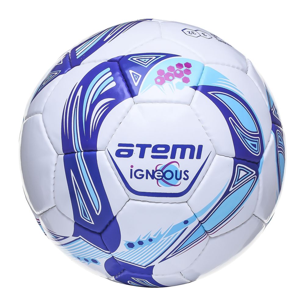 Мяч футбольный Atemi IGNEOUS, PU/PVC 1.3mm, бел/cиний/голуб, р.3 , р/ш, 32 п , окруж 60-61