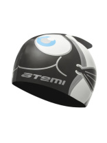 Шапочка для плавания Атеми, силикон (дет.), рыбка+, черн., FC102