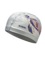 Шапочка для плавания тканевая с ПУ покрытием, серебро, принт, PU 305