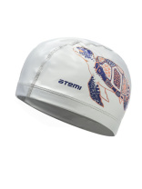 Шапочка для плавания тканевая с ПУ покрытием, бел, принт, PU 305